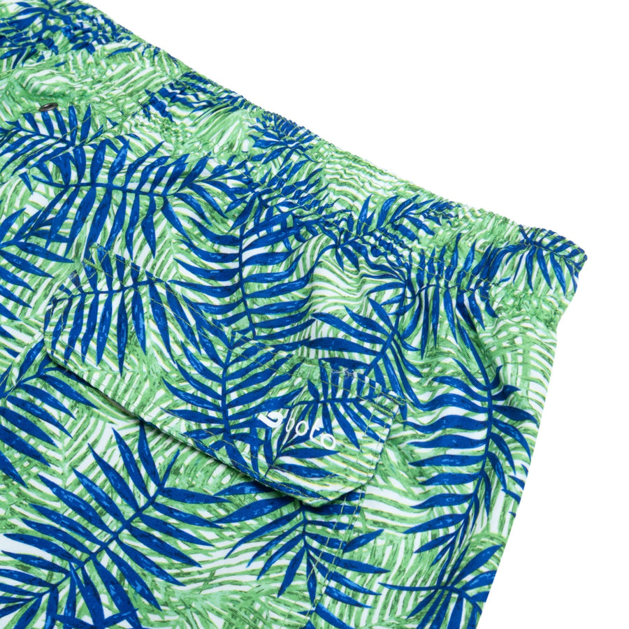 Cabo 6.5" Blue/Green Palm Leaves Swim Trunks