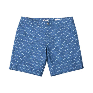 blue printed swim shorts